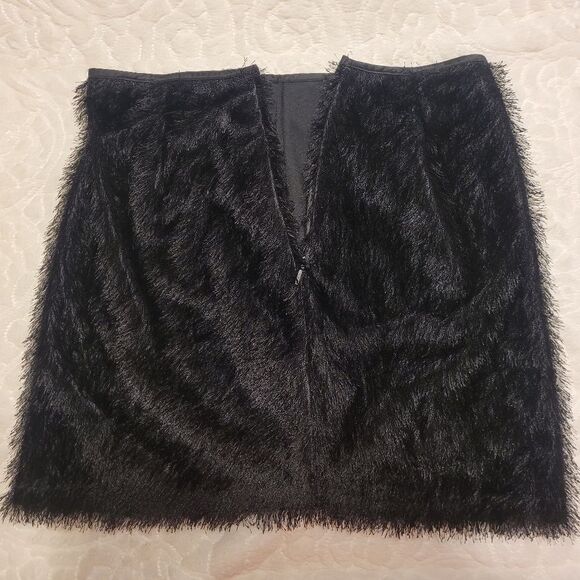 Kardashian Kollection Soft Fringe Mini Skirt Black Lined Side Zip KKW Large - Picture 5 of 15